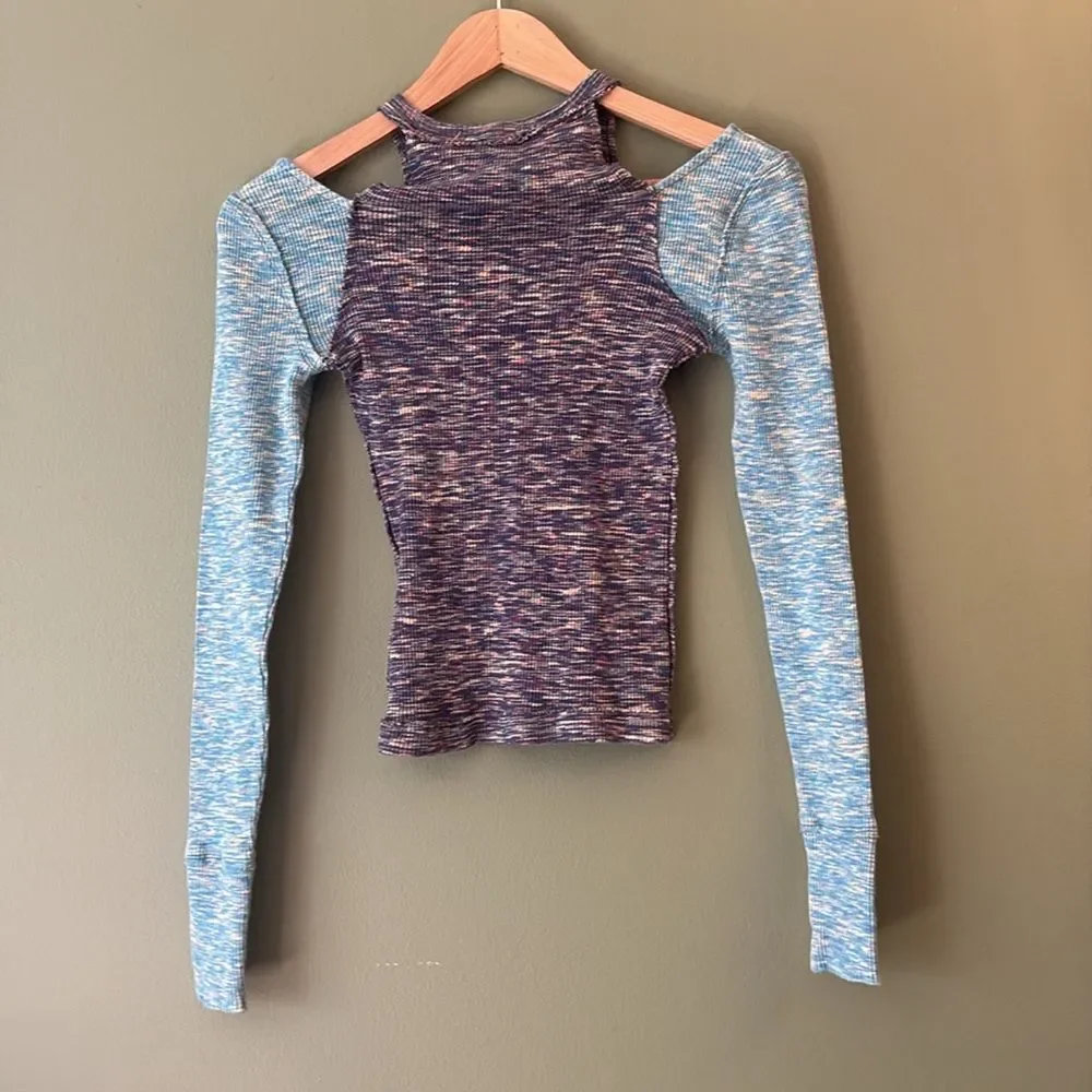 Free People We the Free Out of Control Cold Shoulder Tee Top Long Sleeve Sz XS